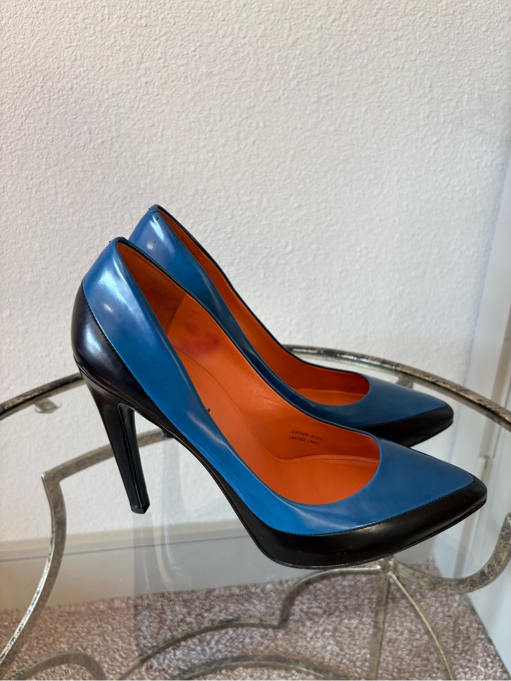Via Spiga Blue and Black Pointed-Toe High Heels
